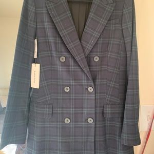 Babaton deep green & navy tartan blazer with tags